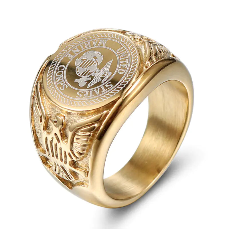 Titanium Steel Badge Ring for Men - Marine Corps