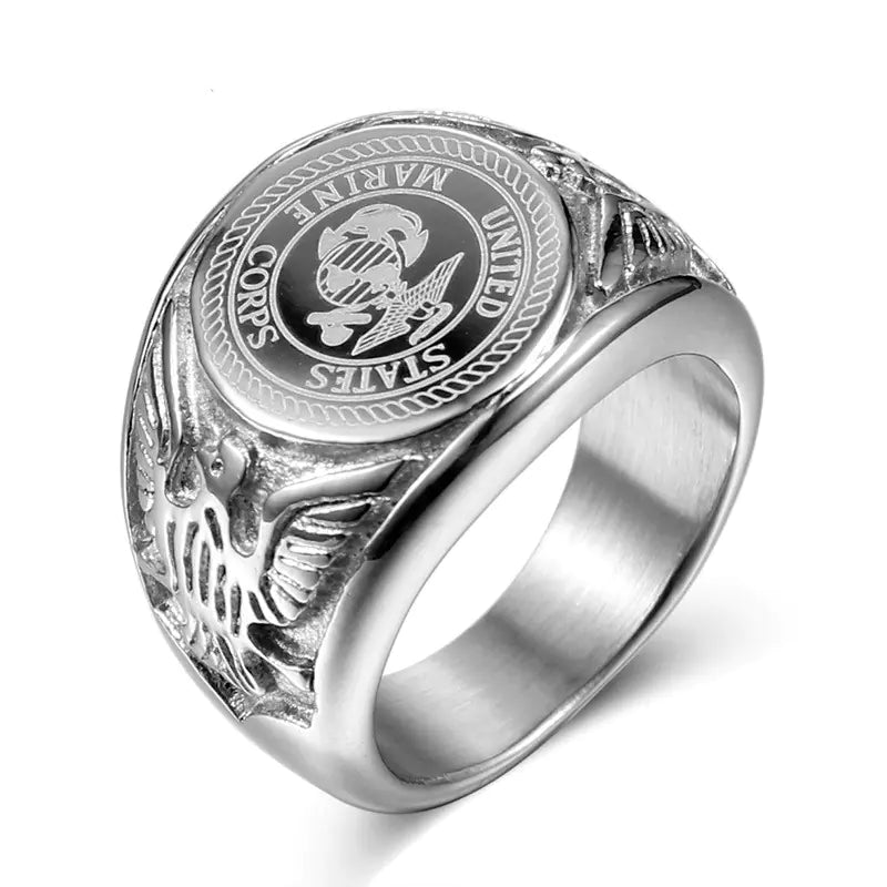Titanium Steel Badge Ring for Men - Marine Corps