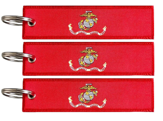 US Marine Corps Flag Keychain Tag with Key Ring - 3 PACK