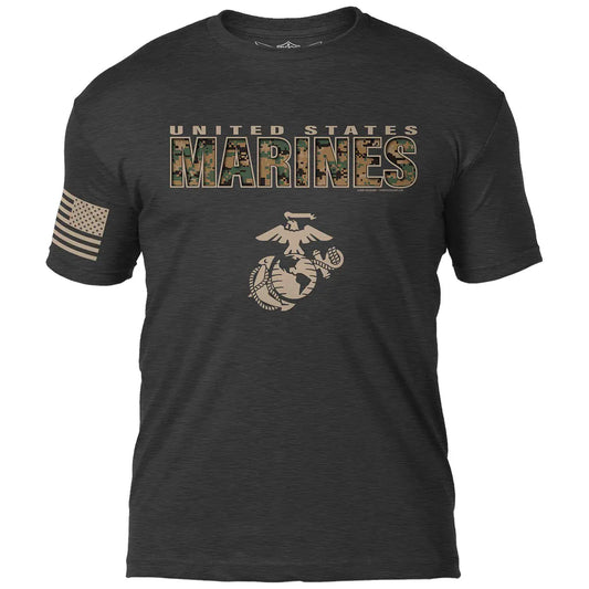 7.62 Design US Marine Corps MARPAT Camo Text Mens T-Shirt Heather Black