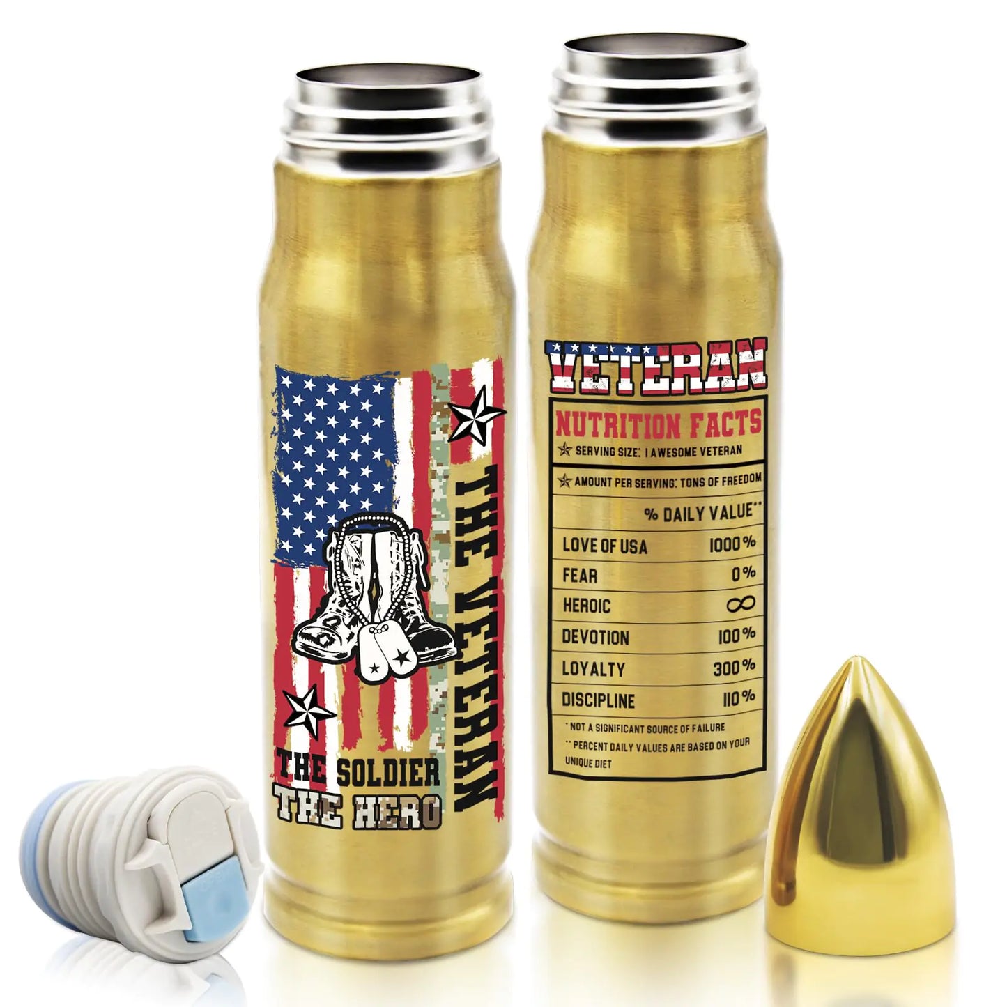 Veterans Day Gifts 17 Oz Stainless Steel Veteran Bullet Tumbler with Lid Birthday Gifts for Veterans Marine Corps Gifts for Air Force Navy Army Men Him Gold