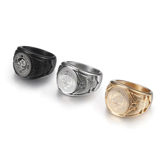 Titanium Steel Badge Ring for Men - Marine Corps